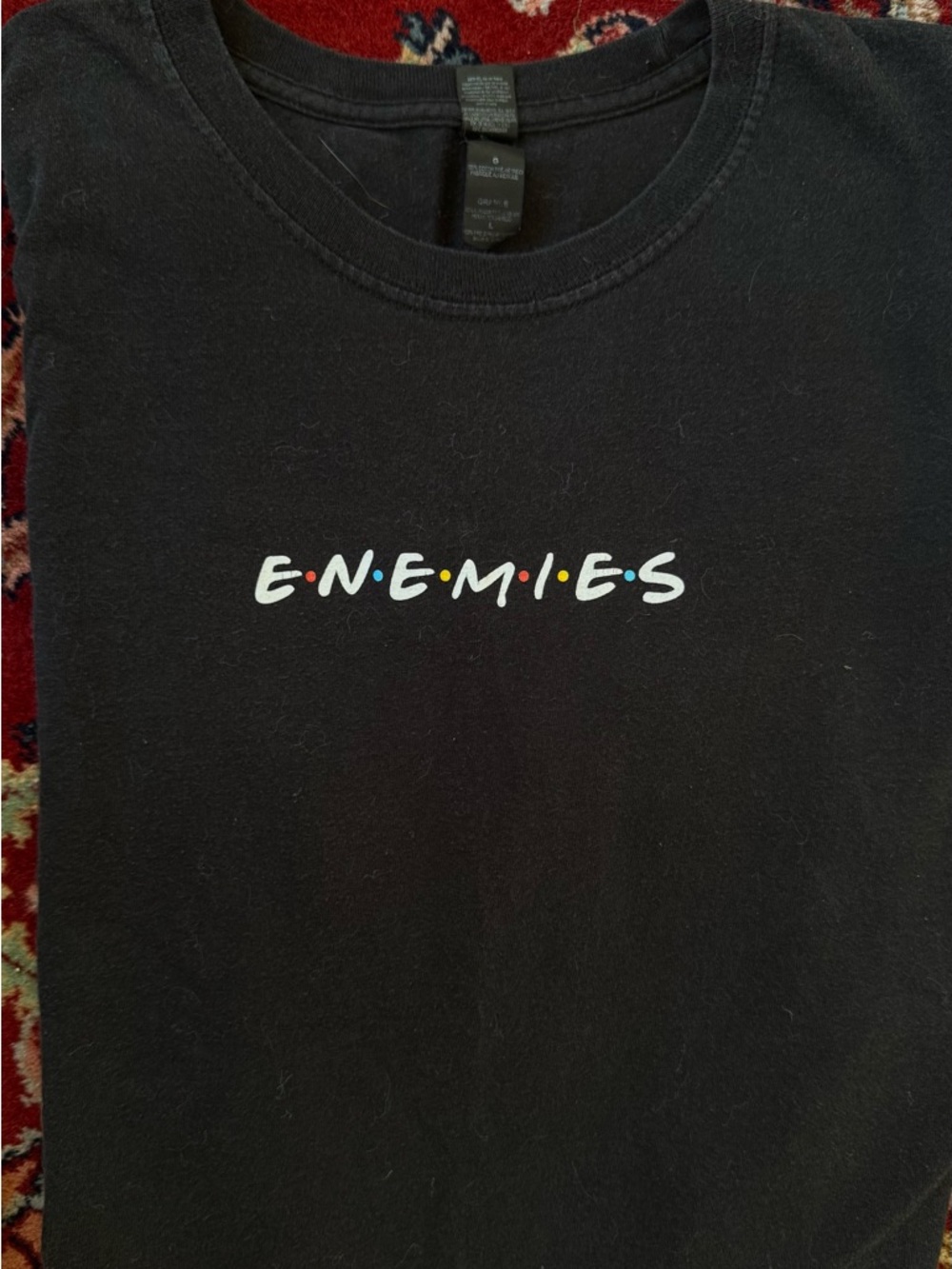 Oversized Black "ENEMIES" Friends Inspired Graphic Tee